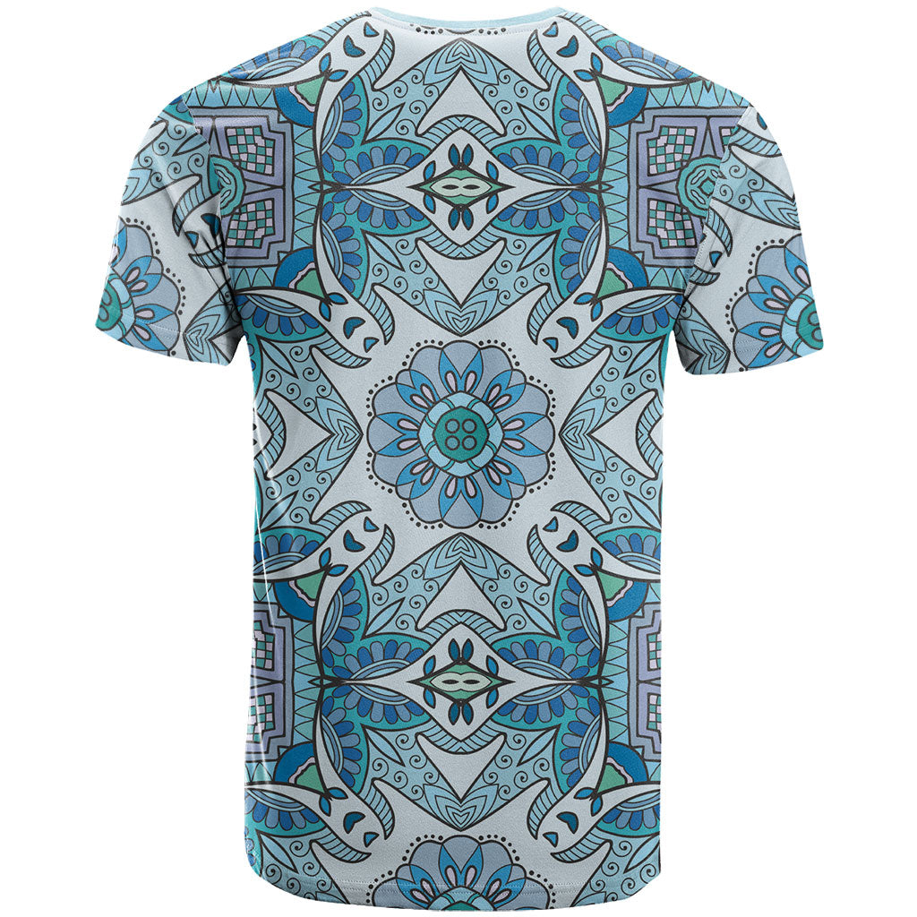 Indian Mandala Pattern T Shirt Blue Geometric Floral Mandala