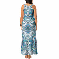 Indian Mandala Pattern Tank Maxi Dress Blue Geometric Floral Mandala