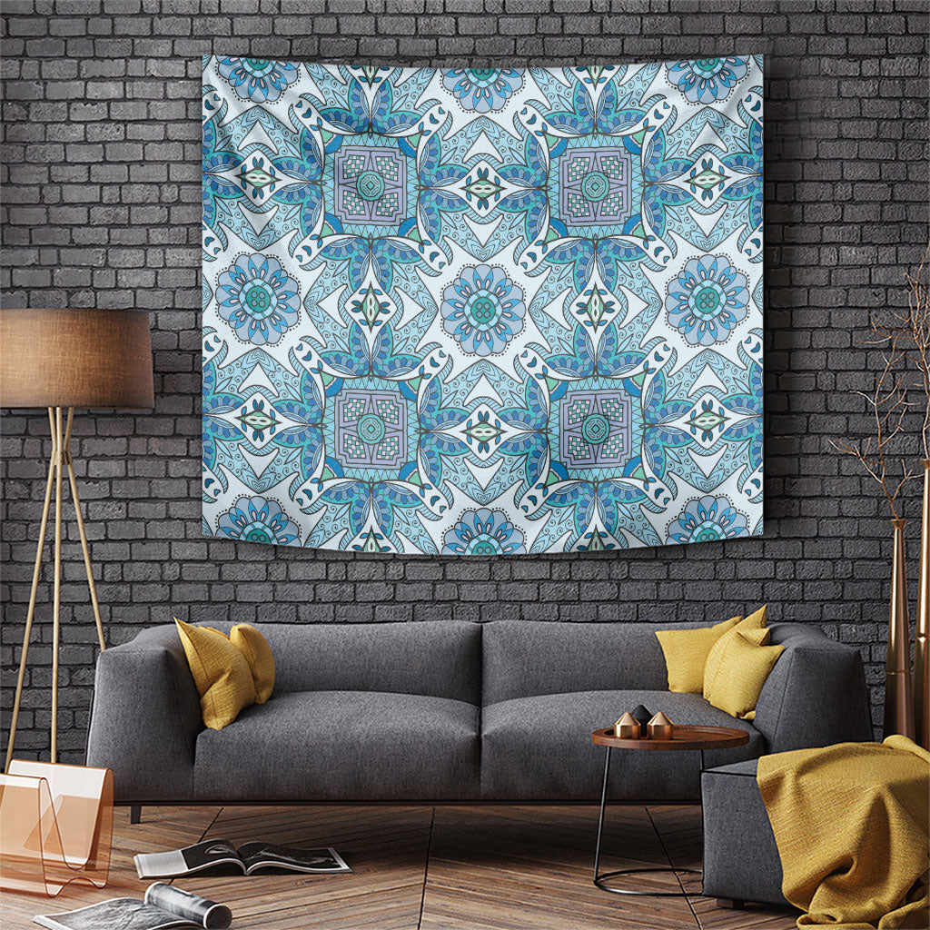 Indian Mandala Pattern Tapestry Blue Geometric Floral Mandala