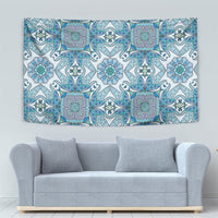 Indian Mandala Pattern Tapestry Blue Geometric Floral Mandala