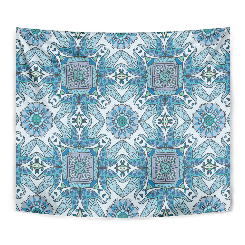 Indian Mandala Pattern Tapestry Blue Geometric Floral Mandala