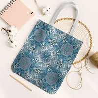Indian Mandala Pattern Tote Bag Blue Geometric Floral Mandala