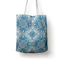 Indian Mandala Pattern Tote Bag Blue Geometric Floral Mandala