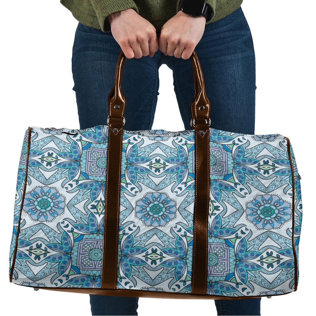 Indian Mandala Pattern Travel Bag Blue Geometric Floral Mandala