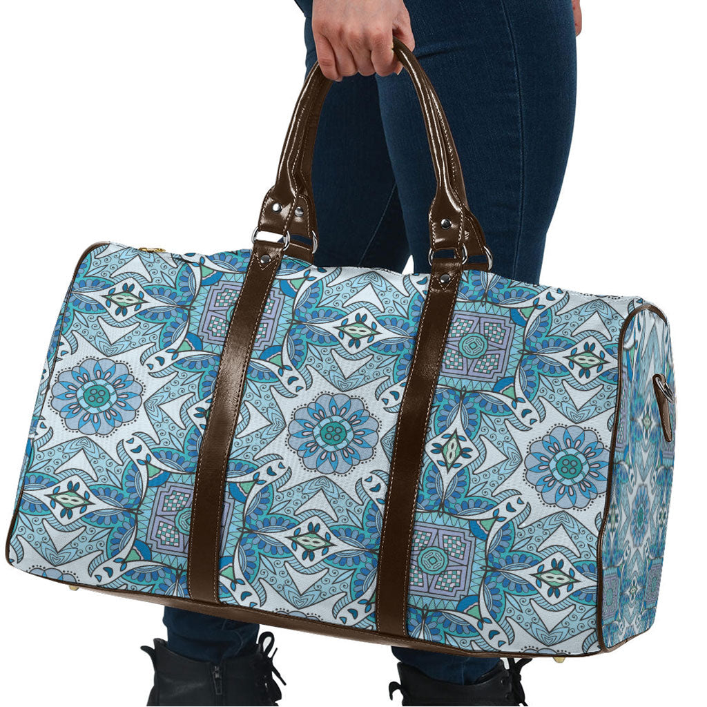 Indian Mandala Pattern Travel Bag Blue Geometric Floral Mandala