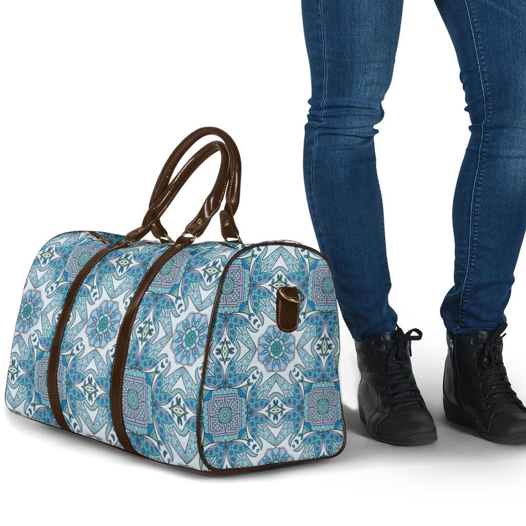 Indian Mandala Pattern Travel Bag Blue Geometric Floral Mandala