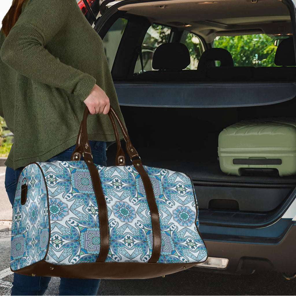 Indian Mandala Pattern Travel Bag Blue Geometric Floral Mandala