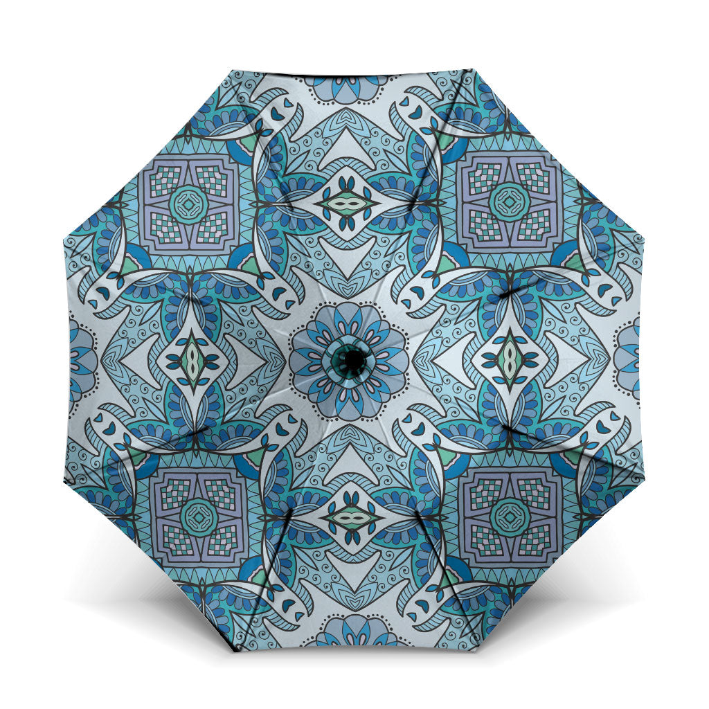 Indian Mandala Pattern Umbrella Blue Geometric Floral Mandala