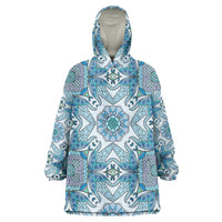 Indian Mandala Pattern Wearable Blanket Hoodie Blue Geometric Floral Mandala