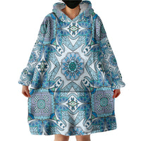 Indian Mandala Pattern Wearable Blanket Hoodie Blue Geometric Floral Mandala