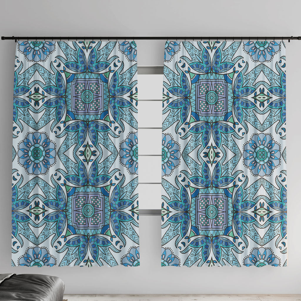 Indian Mandala Pattern Window Curtain Blue Geometric Floral Mandala