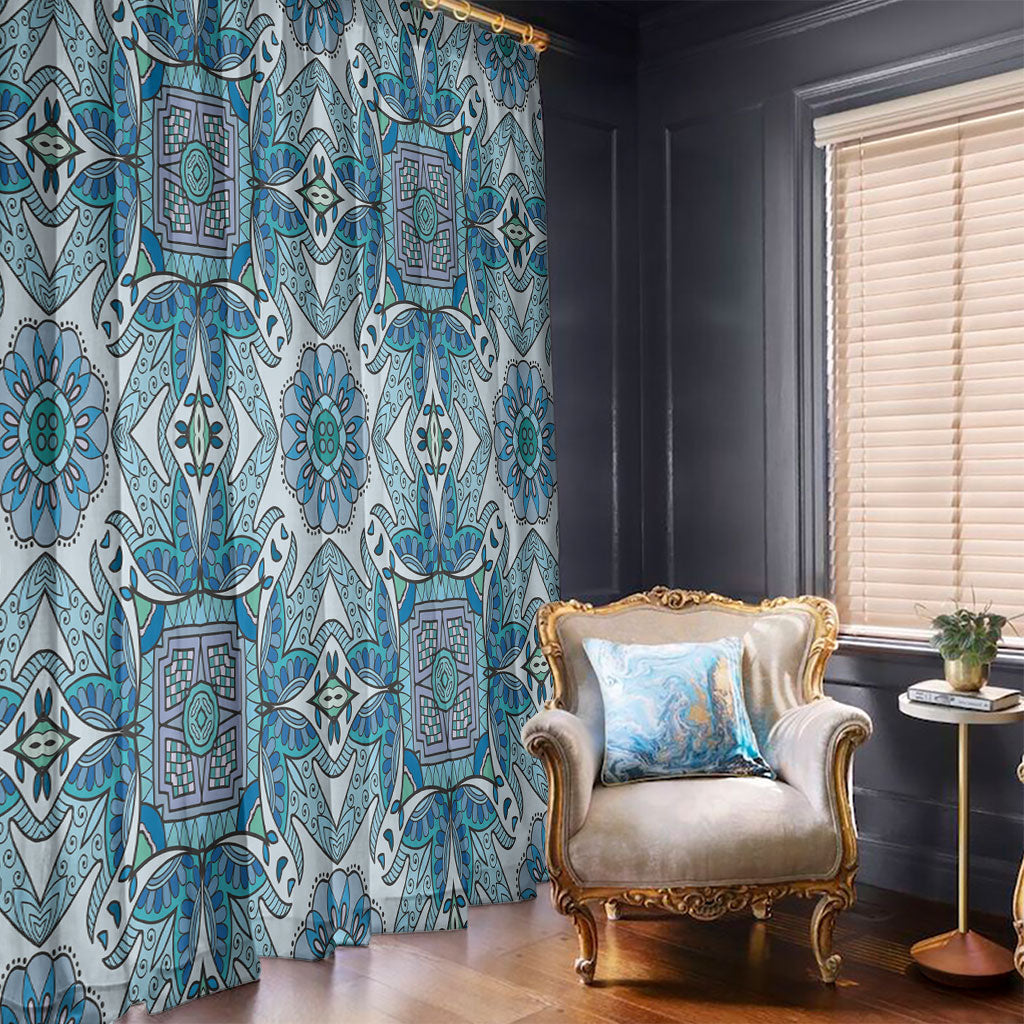 Indian Mandala Pattern Window Curtain Blue Geometric Floral Mandala