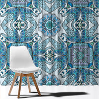 Indian Mandala Pattern Window Curtain Blue Geometric Floral Mandala