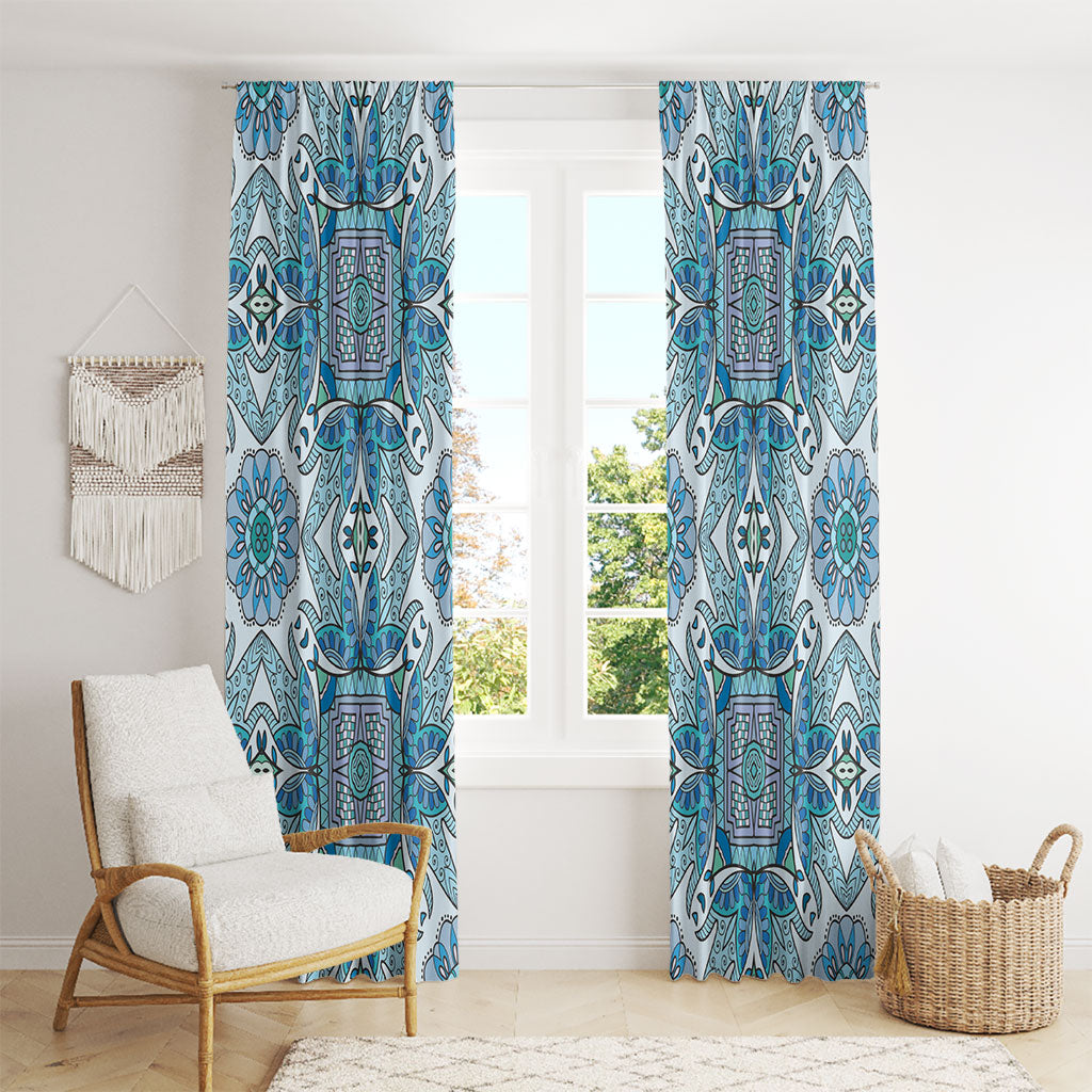 Indian Mandala Pattern Window Curtain Blue Geometric Floral Mandala