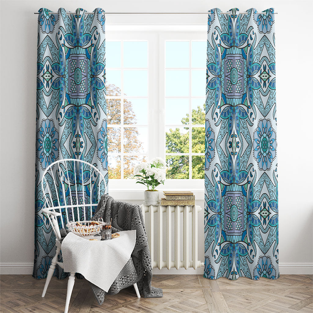 Indian Mandala Pattern Window Curtain Blue Geometric Floral Mandala