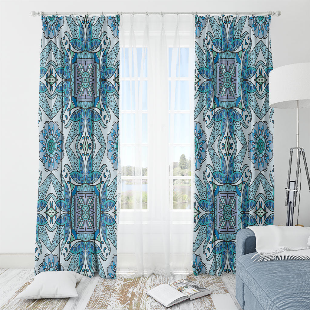 Indian Mandala Pattern Window Curtain Blue Geometric Floral Mandala