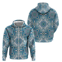 Indian Mandala Pattern Zip Hoodie Blue Geometric Floral Mandala