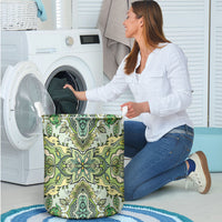 Indian Mandala Pattern Laundry Basket Green Geometric Floral Mandala