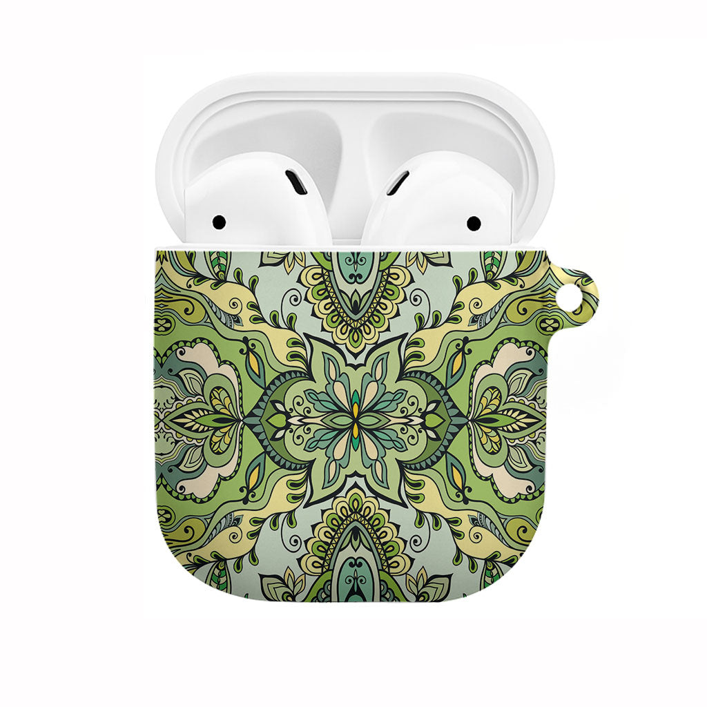 Indian Mandala Pattern AirPods Case Green Geometric Floral Mandala