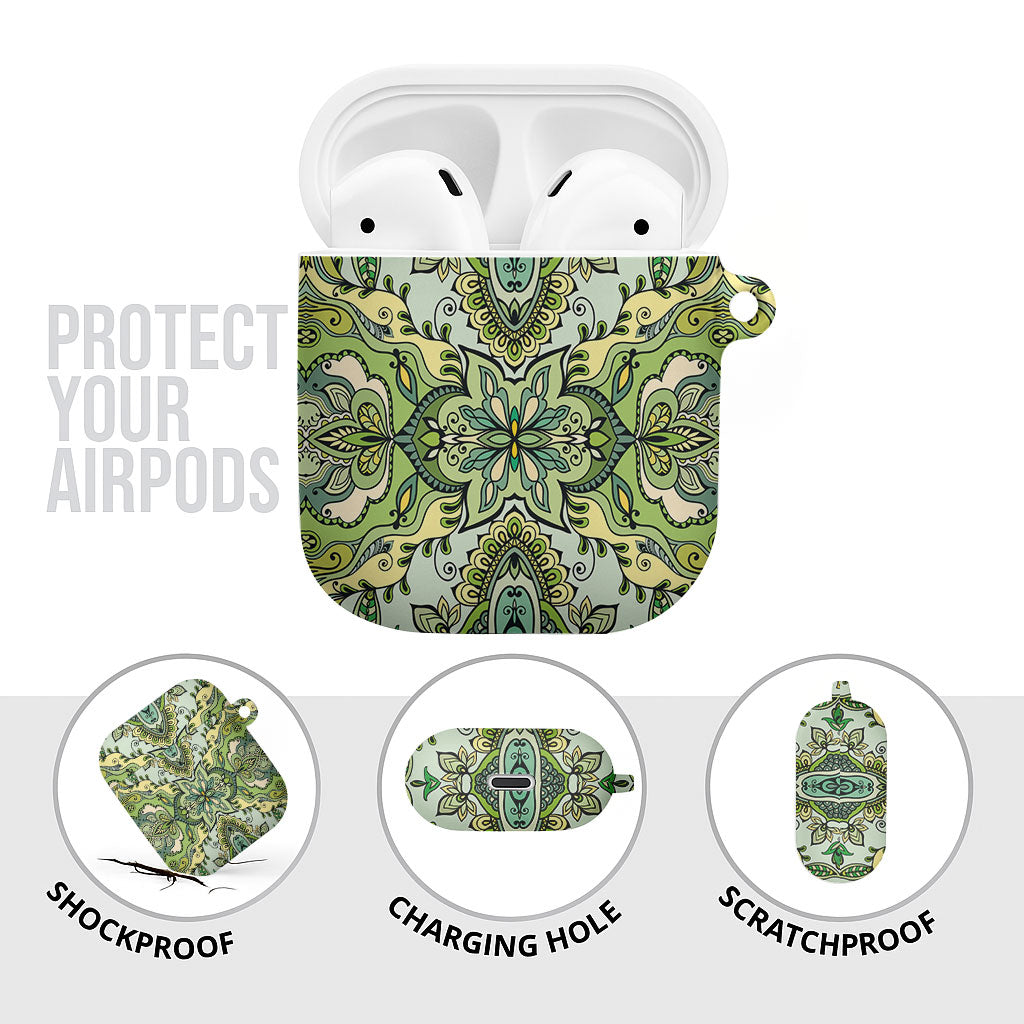 Indian Mandala Pattern AirPods Case Green Geometric Floral Mandala