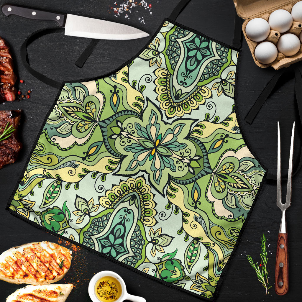 Indian Mandala Pattern Apron Green Geometric Floral Mandala