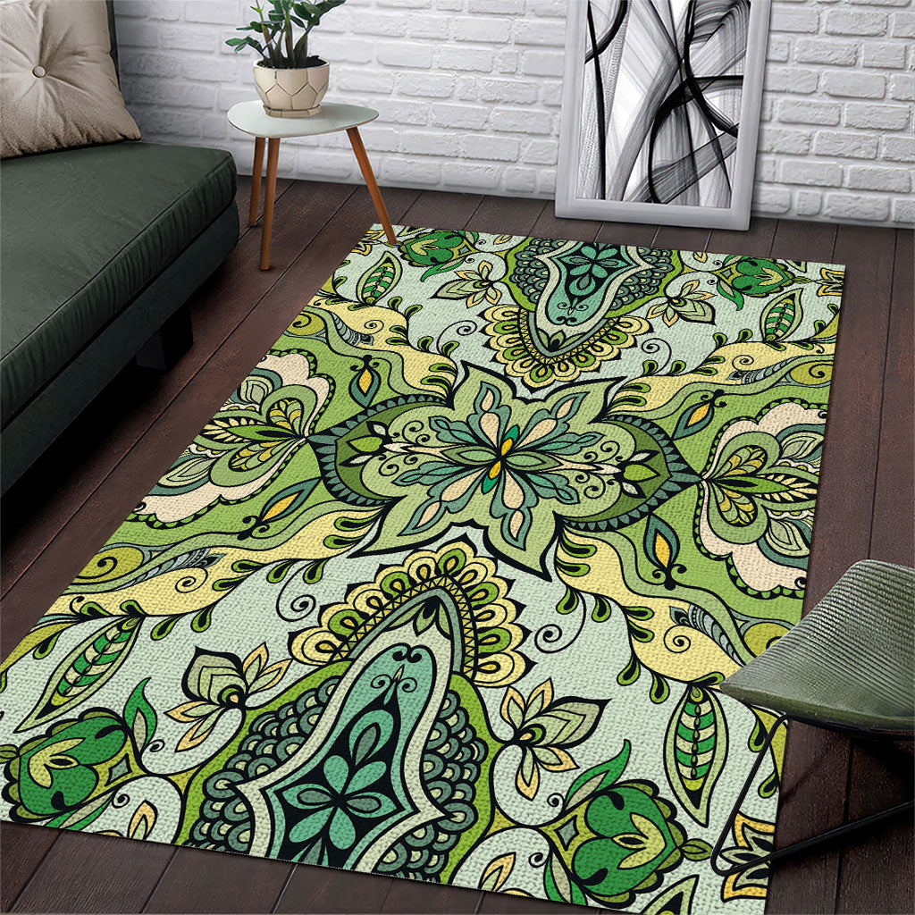 Indian Mandala Pattern Area Rug Green Geometric Floral Mandala