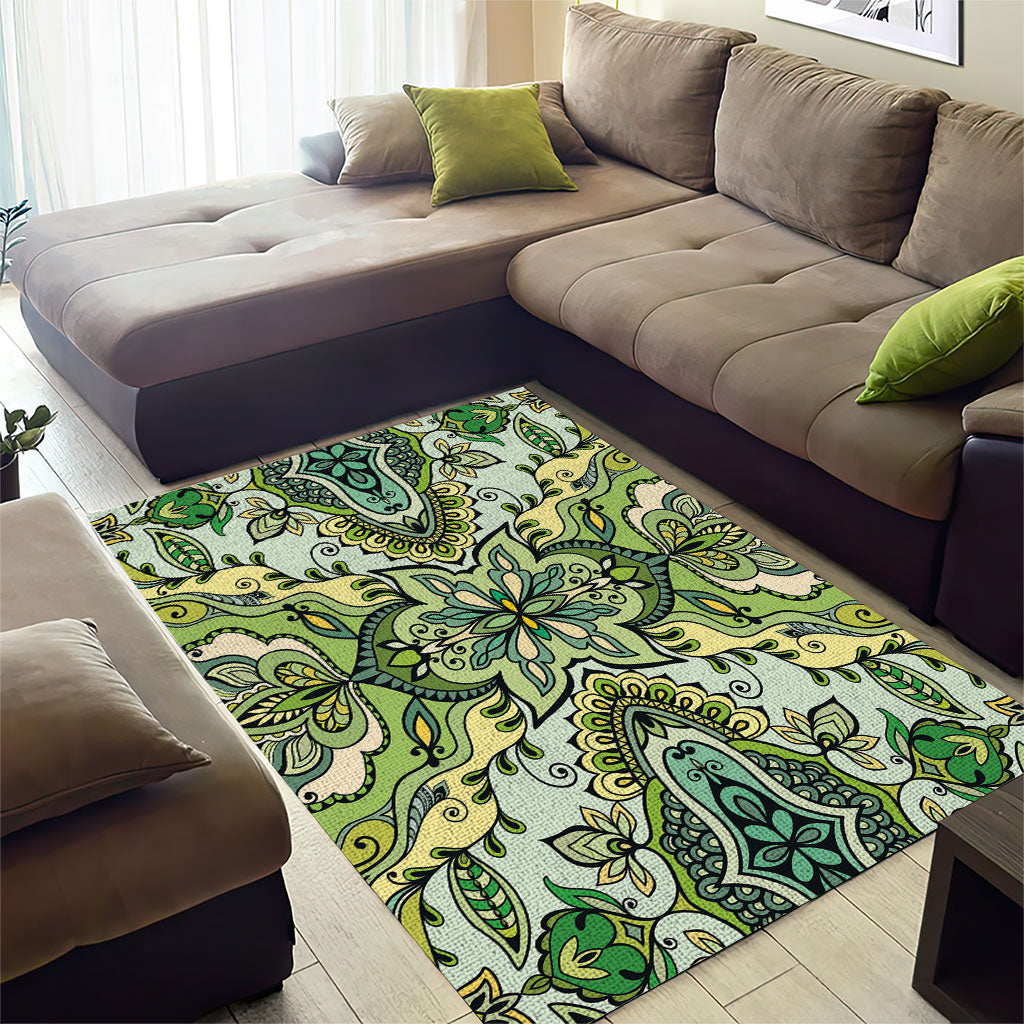 Indian Mandala Pattern Area Rug Green Geometric Floral Mandala