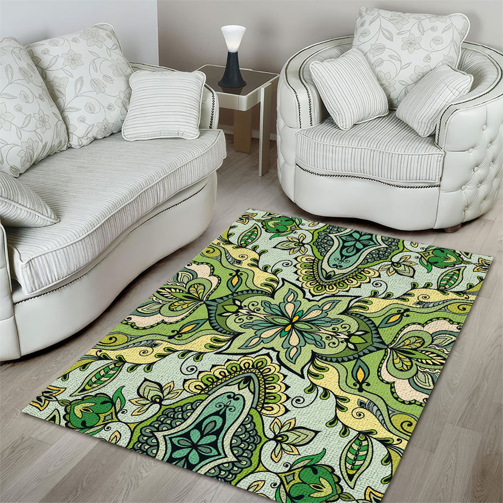 Indian Mandala Pattern Area Rug Green Geometric Floral Mandala