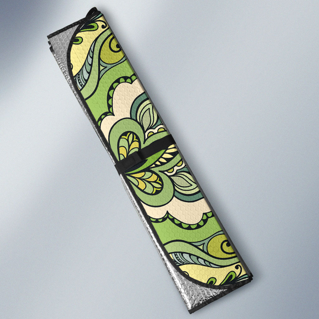 Indian Mandala Pattern Auto Sun Shade Green Geometric Floral Mandala