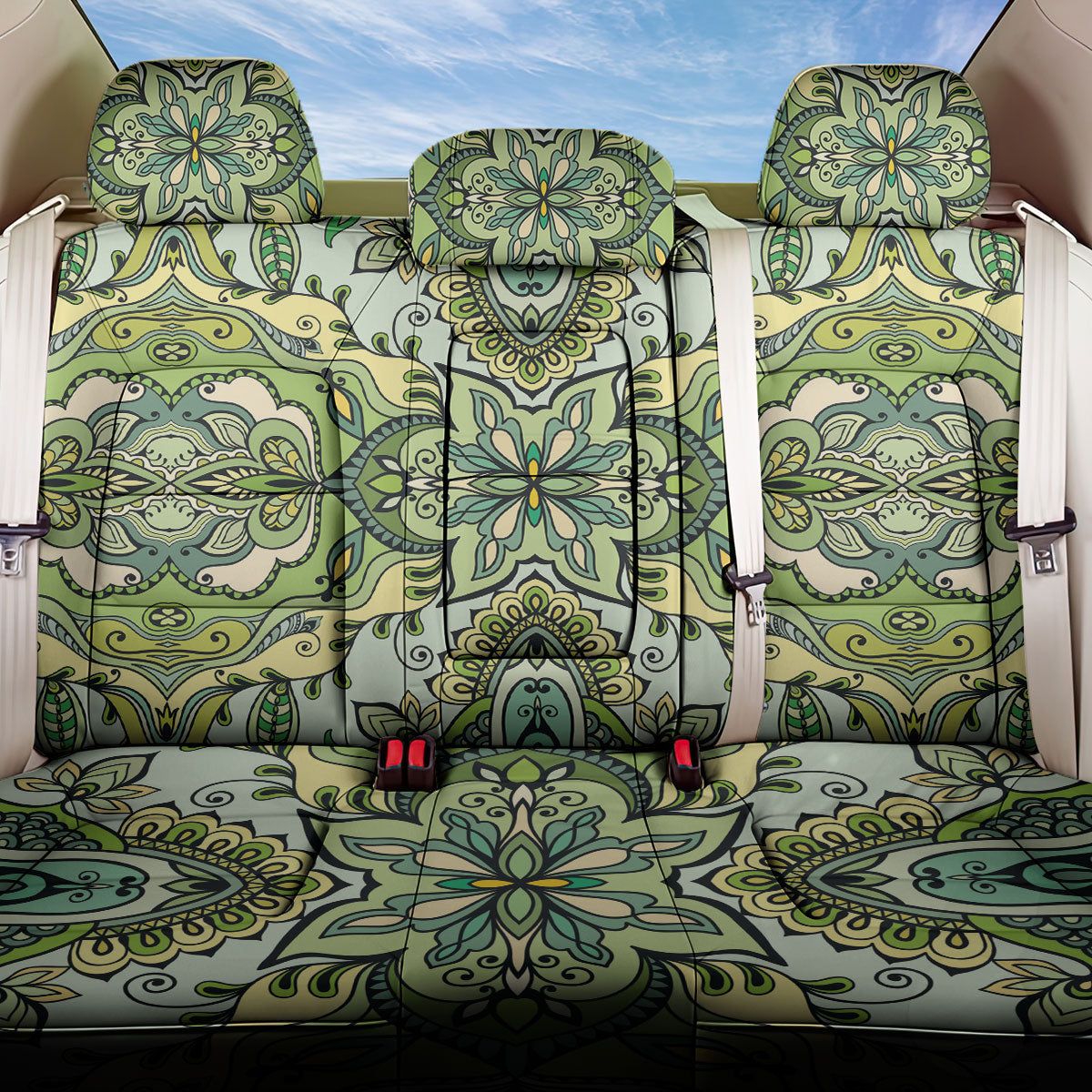 Indian Mandala Pattern Back Car Seat Cover Green Geometric Floral Mandala