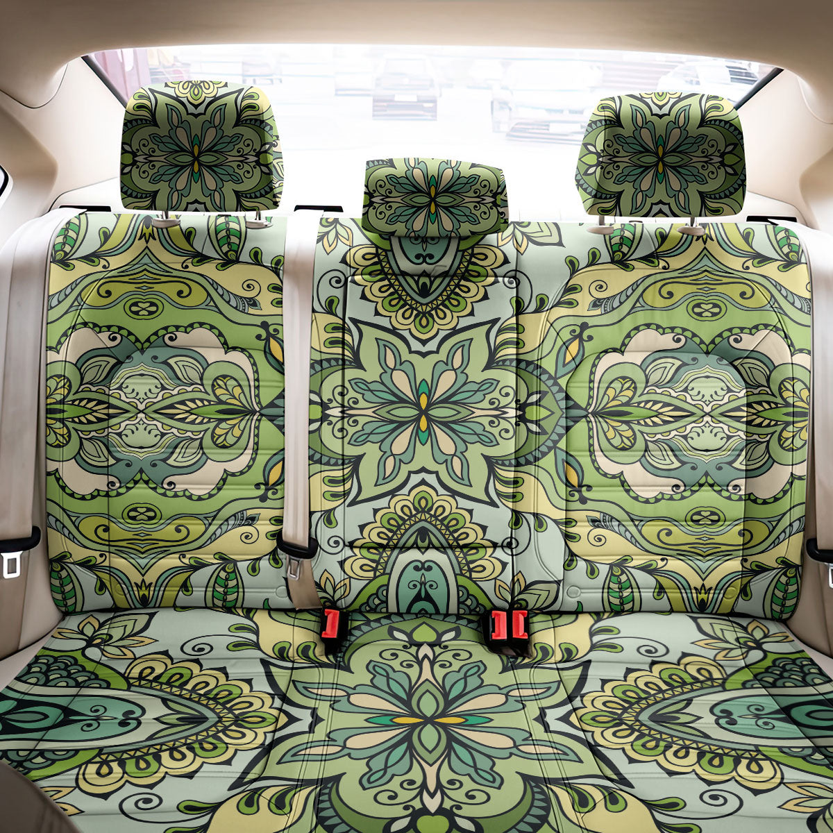 Indian Mandala Pattern Back Car Seat Cover Green Geometric Floral Mandala
