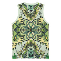 Indian Mandala Pattern Basketball Jersey Green Geometric Floral Mandala