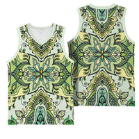 Indian Mandala Pattern Basketball Jersey Green Geometric Floral Mandala