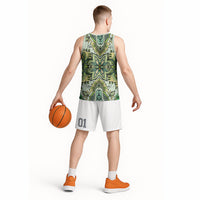Indian Mandala Pattern Basketball Jersey Green Geometric Floral Mandala