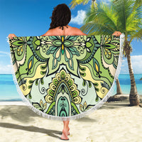 Indian Mandala Pattern Beach Blanket Green Geometric Floral Mandala