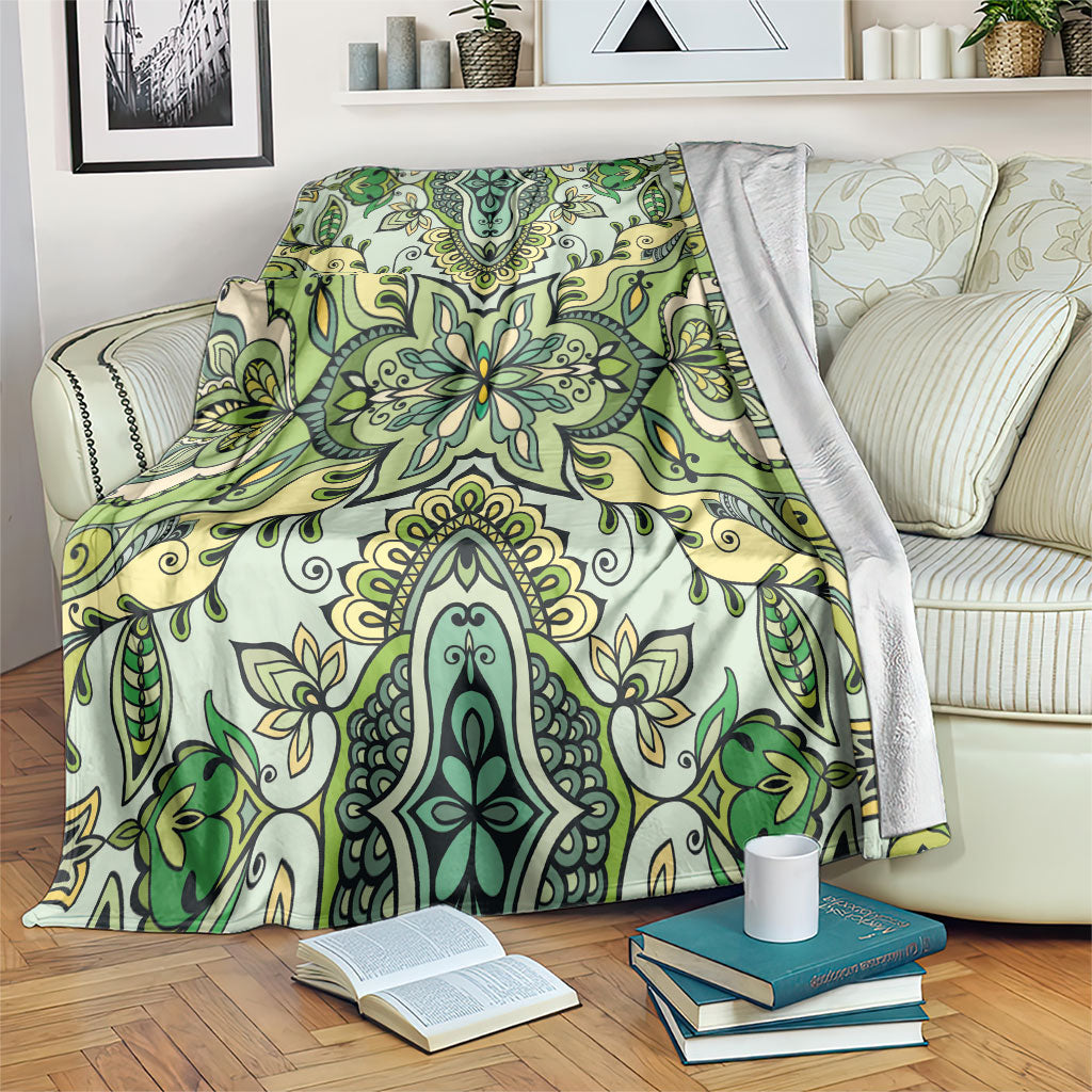 Indian Mandala Pattern Blanket Green Geometric Floral Mandala