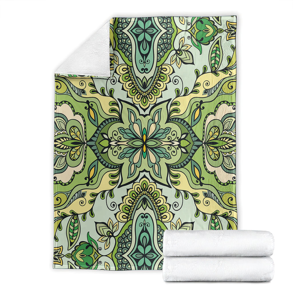 Indian Mandala Pattern Blanket Green Geometric Floral Mandala