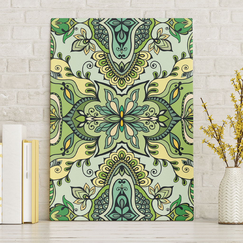 Indian Mandala Pattern Canvas Wall Art Green Geometric Floral Mandala