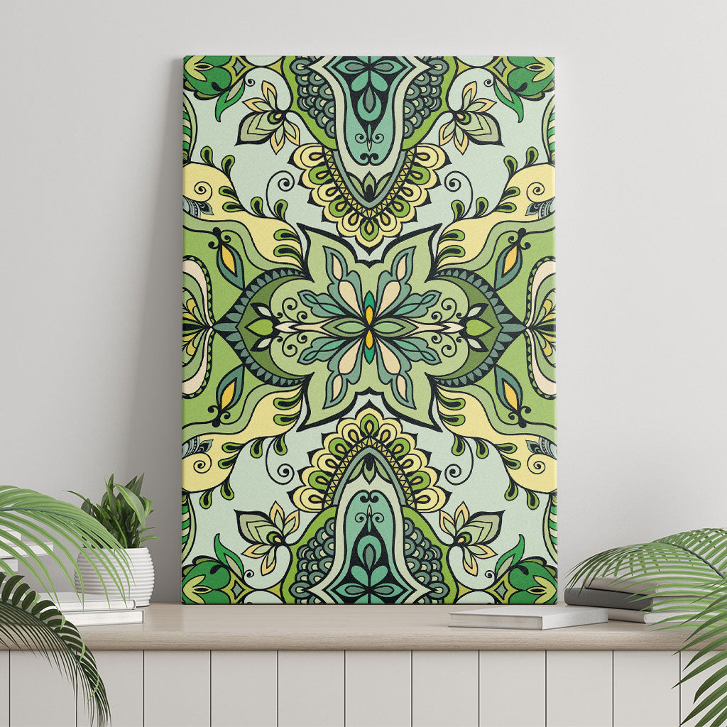 Indian Mandala Pattern Canvas Wall Art Green Geometric Floral Mandala