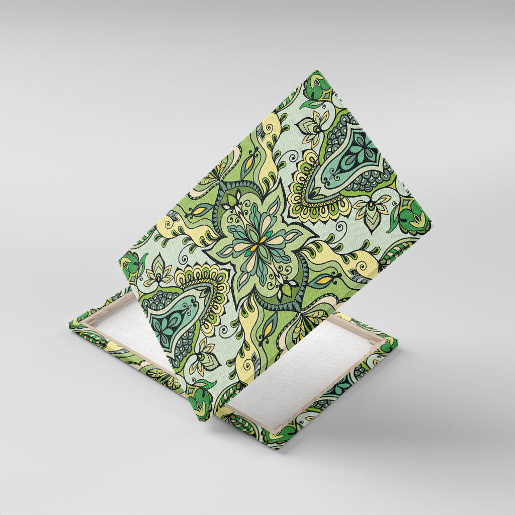Indian Mandala Pattern Canvas Wall Art Green Geometric Floral Mandala