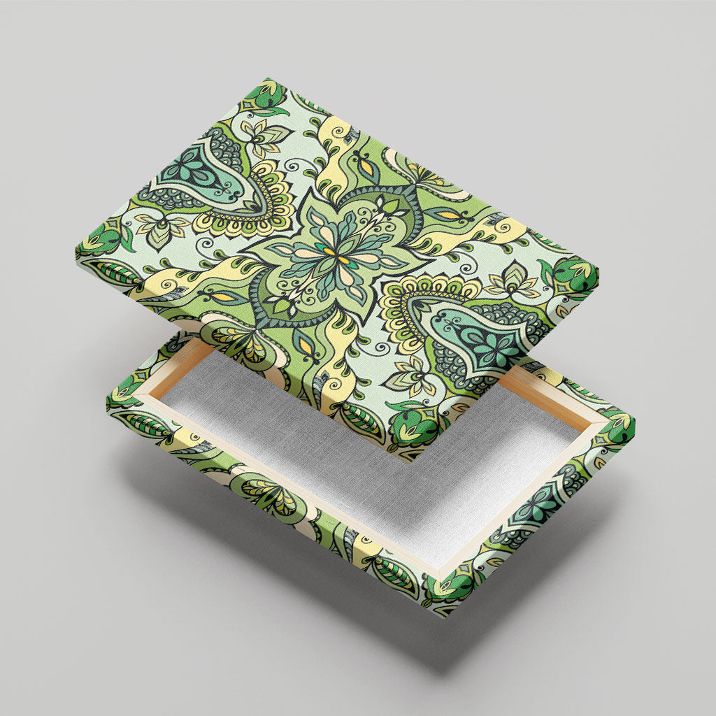 Indian Mandala Pattern Canvas Wall Art Green Geometric Floral Mandala
