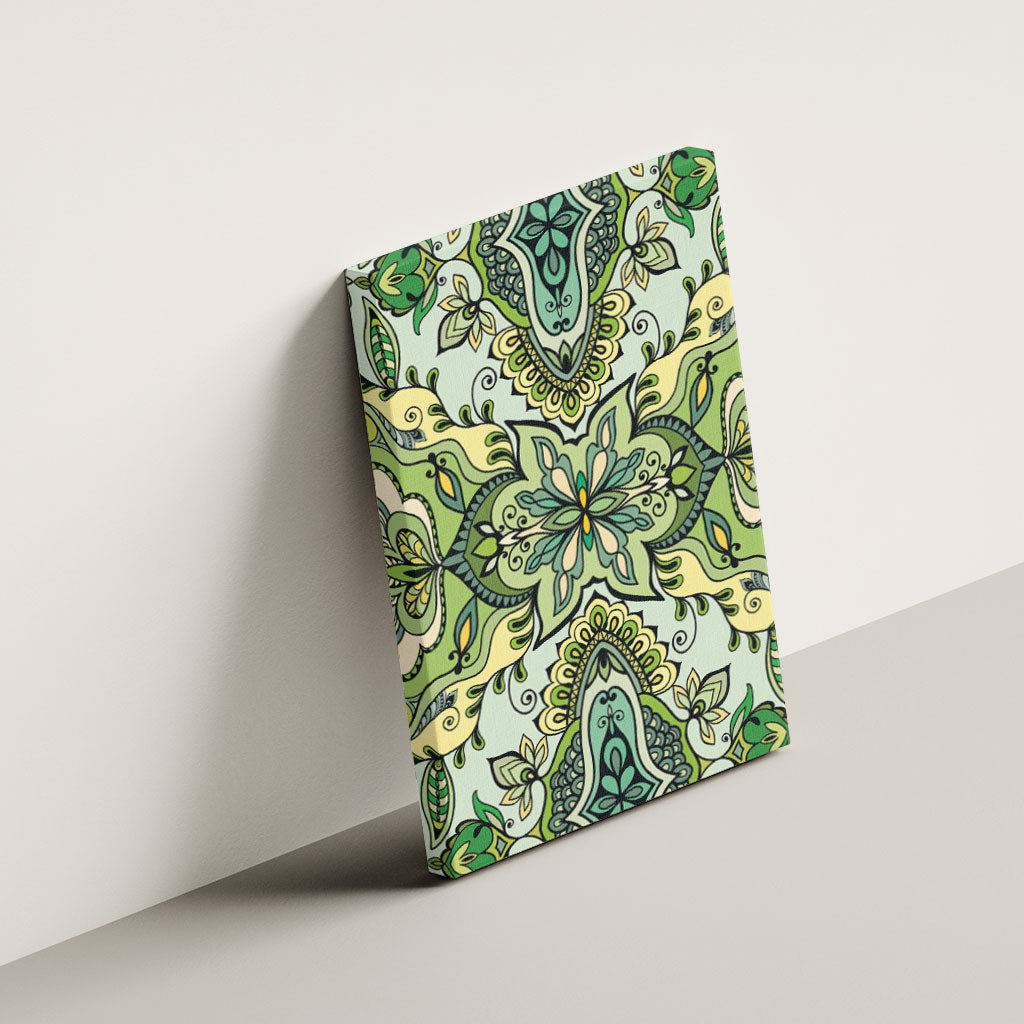 Indian Mandala Pattern Canvas Wall Art Green Geometric Floral Mandala