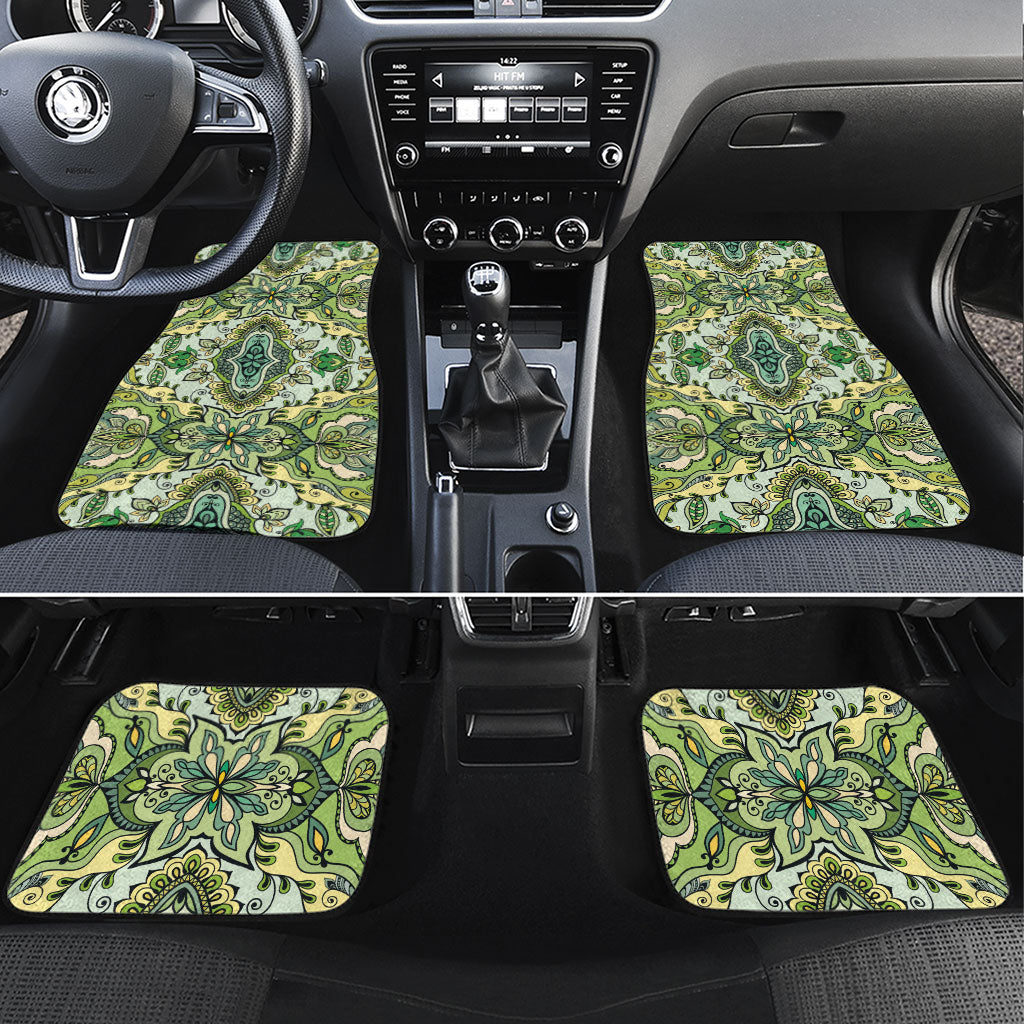 Indian Mandala Pattern Car Mats Green Geometric Floral Mandala