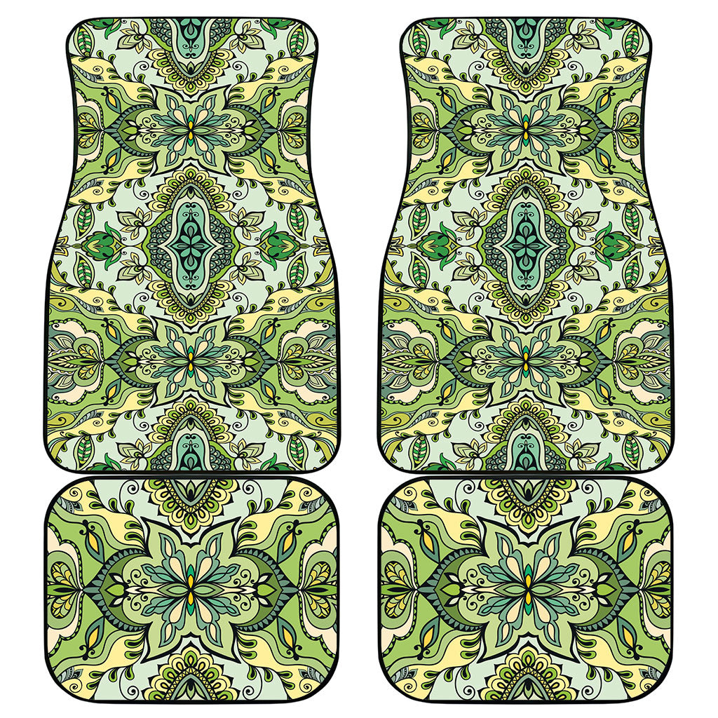 Indian Mandala Pattern Car Mats Green Geometric Floral Mandala