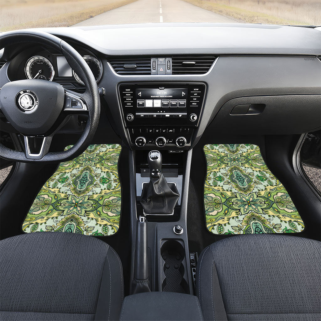 Indian Mandala Pattern Car Mats Green Geometric Floral Mandala