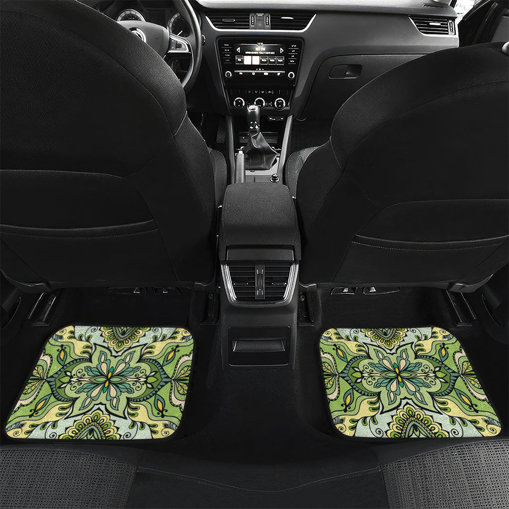 Indian Mandala Pattern Car Mats Green Geometric Floral Mandala