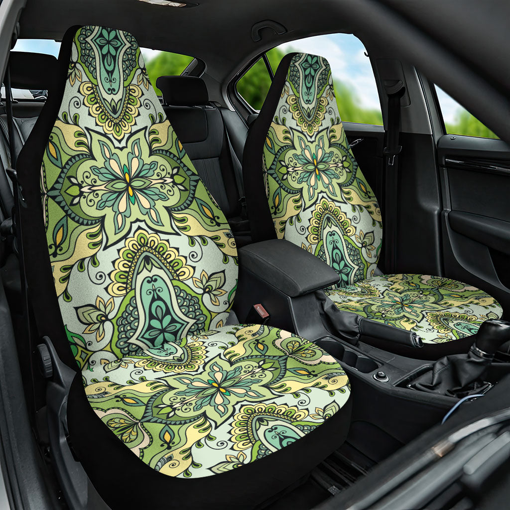 Indian Mandala Pattern Car Seat Cover Green Geometric Floral Mandala