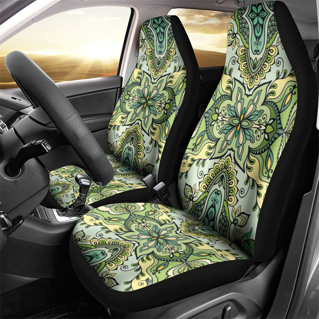 Indian Mandala Pattern Car Seat Cover Green Geometric Floral Mandala