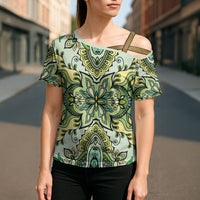 Indian Mandala Pattern Cross Shoulder Shirt Green Geometric Floral Mandala