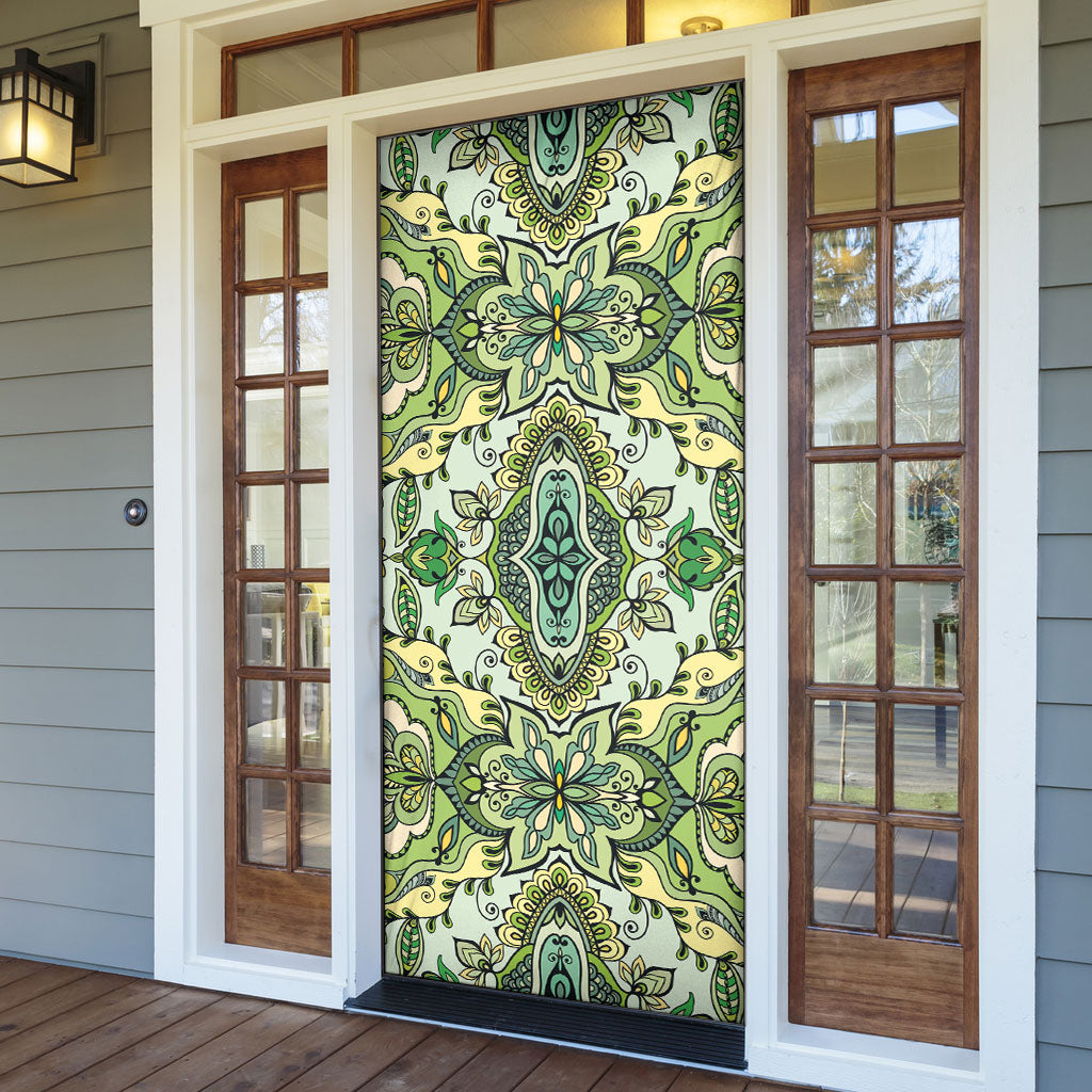 Indian Mandala Pattern Door Cover Green Geometric Floral Mandala